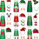 Civaner 9 Sets Christmas Apron Costume Accessories for Women Xmas Party Favor Photos Booth Props Elf Hats Headbands