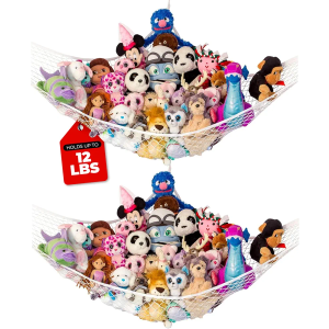 Lilly's Love Stuffed Animal Hammock | Corner Hanging Organizer, Toy Storage, Stuffed Animal Storage Net | Made from Quality Fishing Net, Holds 12lbs | 67"x47"x47" (White, 2 Pack)