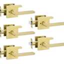 Goldenwarm Gold Door Handles Interior, Zinc Alloy Heavy Duty Brushed Gold Interior Door Handles for Bedroom Bathroom, Modern Square Privacy Door Levers (5 Pack)