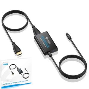 eSynic Professional eARC Audio Extractor-192KHz ARC to Optical Adapter-for HDTV ARC/eARC Ports to Optical Soundbar-Ultra Long 7ft Cable-Easy to Setup-Support PCM 2.0/Dolby 5.1/DTS 5.1 Audio Formats