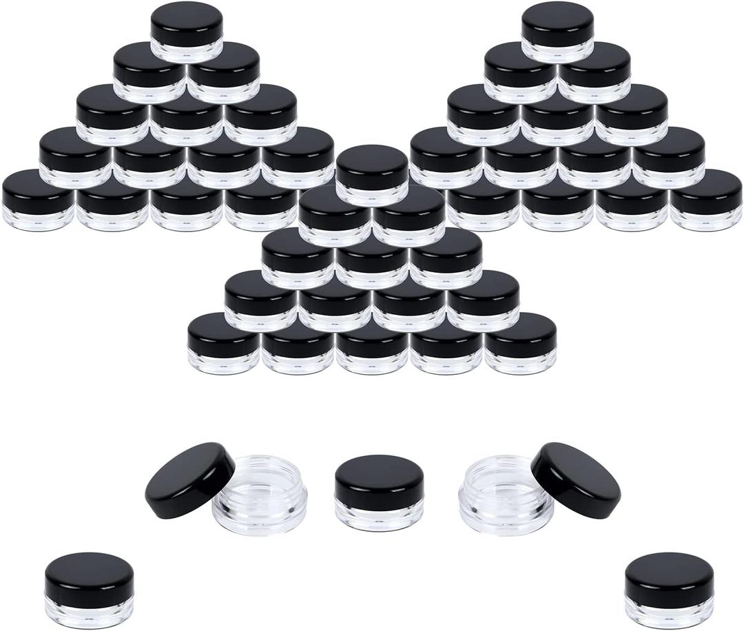 Houseables Sample Containers, Lip Balm Containers, Sample Jars, Mini Jars with Lids, Small, Empty for Makeup, Powder, Gloss, Cosmetic, Tiny, Chapstick, Dab, Wax, Scrub, Little, Plastic, 3 Gram, 50 PK (Black)