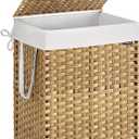 SONGMICS Laundry Hamper with Lid, 29.1 Gallon (110 L) Synthetic Rattan Clothes Laundry Basket with Lid and Handles, Foldable, Removable Liner, Goose Yellow ULCB152Y01