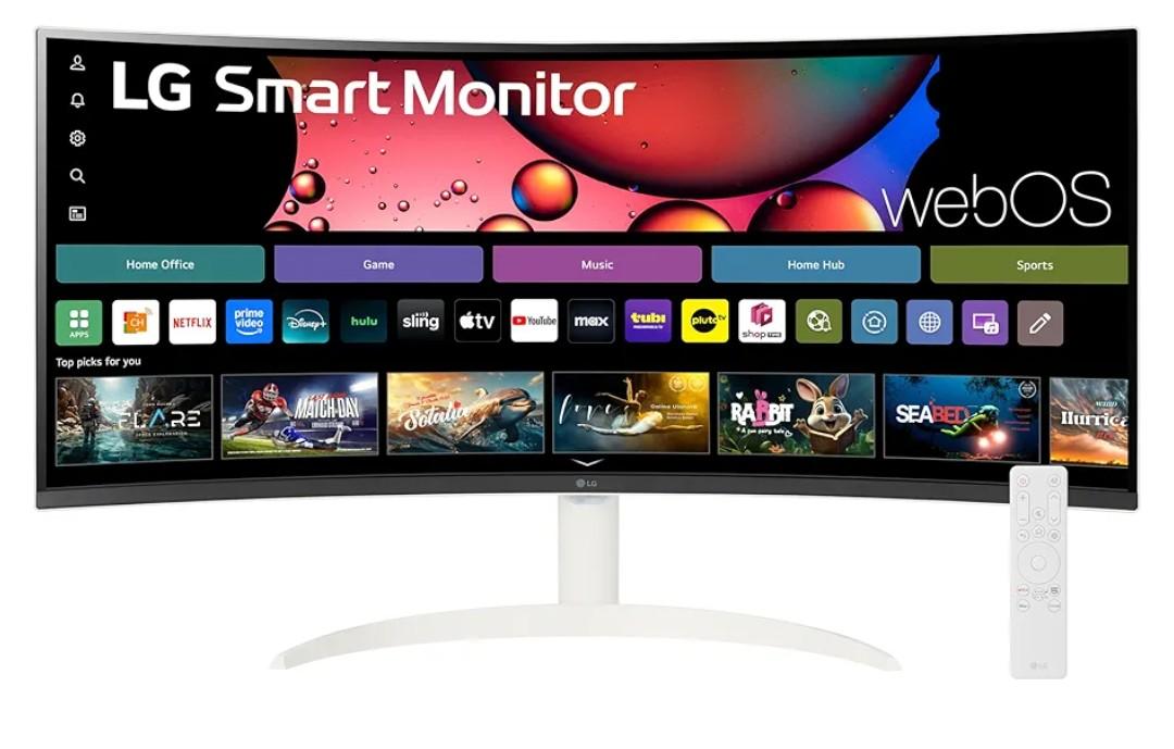 LG 34SR60QC-W 34-inch QHD (3440x1440) Curved Smart Monitor with Streaming, UltraWide Screen, webOS, HDR10, 100Hz, Built-in Speaker, AirPlay2, Screen Share, Bluetooth, ThinQ App, White