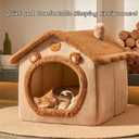 Cat Beds for Indoor Cats, Cute Bear Shape Cat Bed Cave, Pet House Cats Tent with Removable Cushion Pillow for Kittens Puppy Small Dogs (Brown, S-15.7x12.6x13.7in)