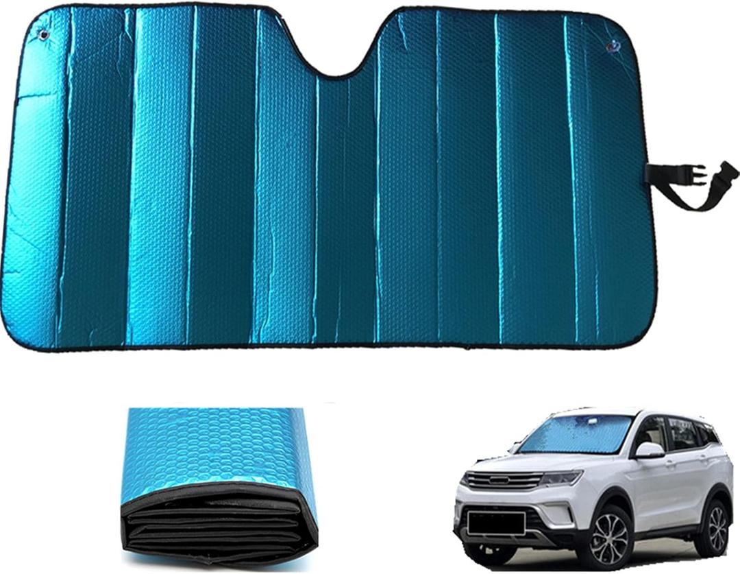 Car Sun Shade, Sun Protector,Foldable Front Window Shade-Thicken 5-Layer Bubble for Auto Windshield UV Protection and Heat Reflector 58"x 27.5" (Blue)