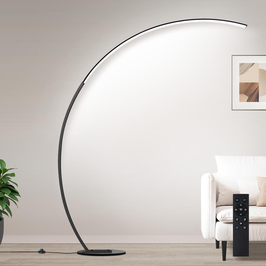 UpgradedDimmable Floor Lamp with 3 Color Temperatures, Ultra Bright 2000LM Arc Floor Lamps for Living Room, Modern Standing Tall Lamp with Remote Control Reading Floor Lamp for Bedroom Office (Matte Black-67 inches)