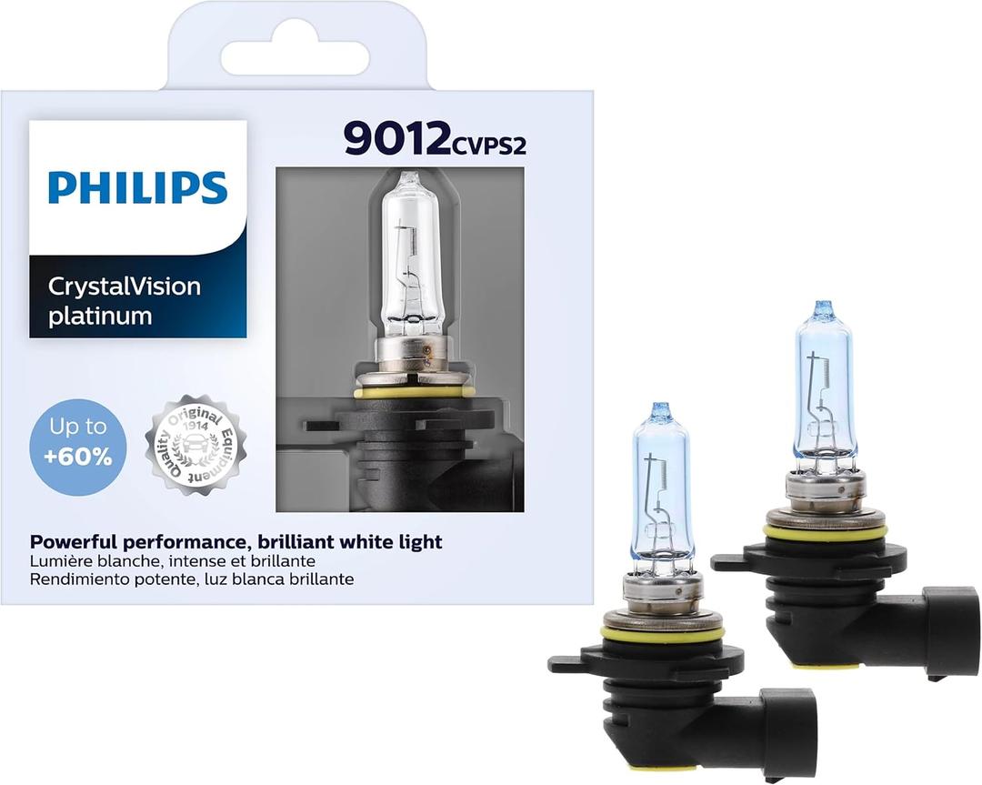 Philips Automotive Lighting 9012 CrystalVision Platinum Superior Upgrade Automotive Replacement Bright White Headlight Bulb, Fits Select High Beam, Low Beam, Fog Positions (2 Pack)