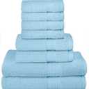 GLAMBURG Ultra Soft 8-Piece Towel Set - 100% Pure Cotton, Sky Blue
