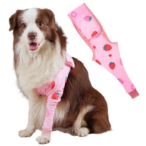 Dog Front Leg Recovery Sleeve – Single Sleeve to Prevent Licking, Scratching & Biting Cone Collar Alternative for Surgery, Wound Care, ACL CCL, Joint Protection(Blush Strawberry XS)