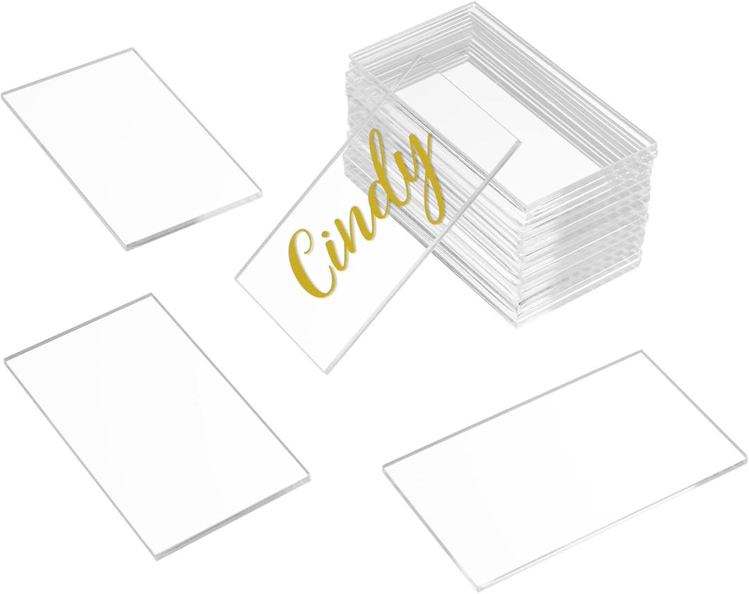 50 Pcs Clear Acrylic Place Cards 1/8" Thick, 3.5" x 2" Small Rectangle Acrylic Blank Seating Card, Escort Name Plate for Table Setting, Wedding, Dinner Party