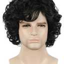 yuehong Short Curly Black Mens Wig Anime Cosplay Fashion Daily Wig Heat Resistant Synthetic Fibers Fluffy Soft Costume Hair