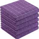Homaxy 100% Cotton Terry Kitchen Towels(Purple, 13 x 28 inches), Checkered Designed, Soft and Super Absorbent Dish Towels, 5 Pack