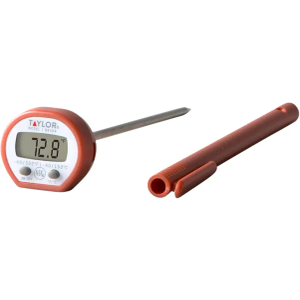 Taylor Instant Read Digital Meat Food Grill BBQ Cooking Kitchen Thermometer, Comes with Pocket Sleeve Clip, Red and Cherry Pitter ,Red