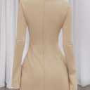 PRETTYGARDEN Womens Fall Long Sleeve Mini Dress 2025 Trendy Boat Neck Bodycon Knit Elegant Short Party Formal Dresses (Beige, XL)