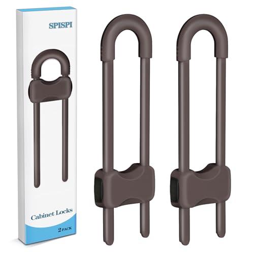 Baby Proofing Cabinets,Cabinet Locks for Babies,2 Pack U-Shaped Child Locks for Cabinets, Child Proof Cabinet Latches,Child Safety Cabinet Locks with Adjustable by SPISPI (Brown)