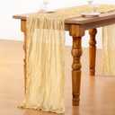 DeZerlor Champagne Gold Cheesecloth Table Runner 12 Pack Spring Easter Table Runners Boho Gauze 120 Inches Champagne Cheese Cloth Table Decor for Wedding Bridal Baby Shower Parties