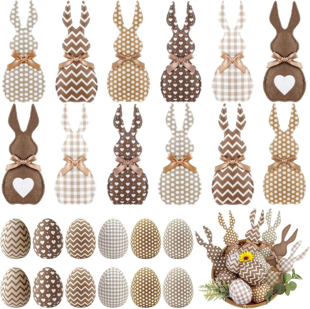Gemscream 24 Pcs Easter Stuffed Fabric Bunnies for Tiered Tray Farmhouse Rustic Bunnies Eggs Spring Table Decor Easter Stuffers for Basket Bowl Vase Spring Wedding Home Exquisite Soft Craft