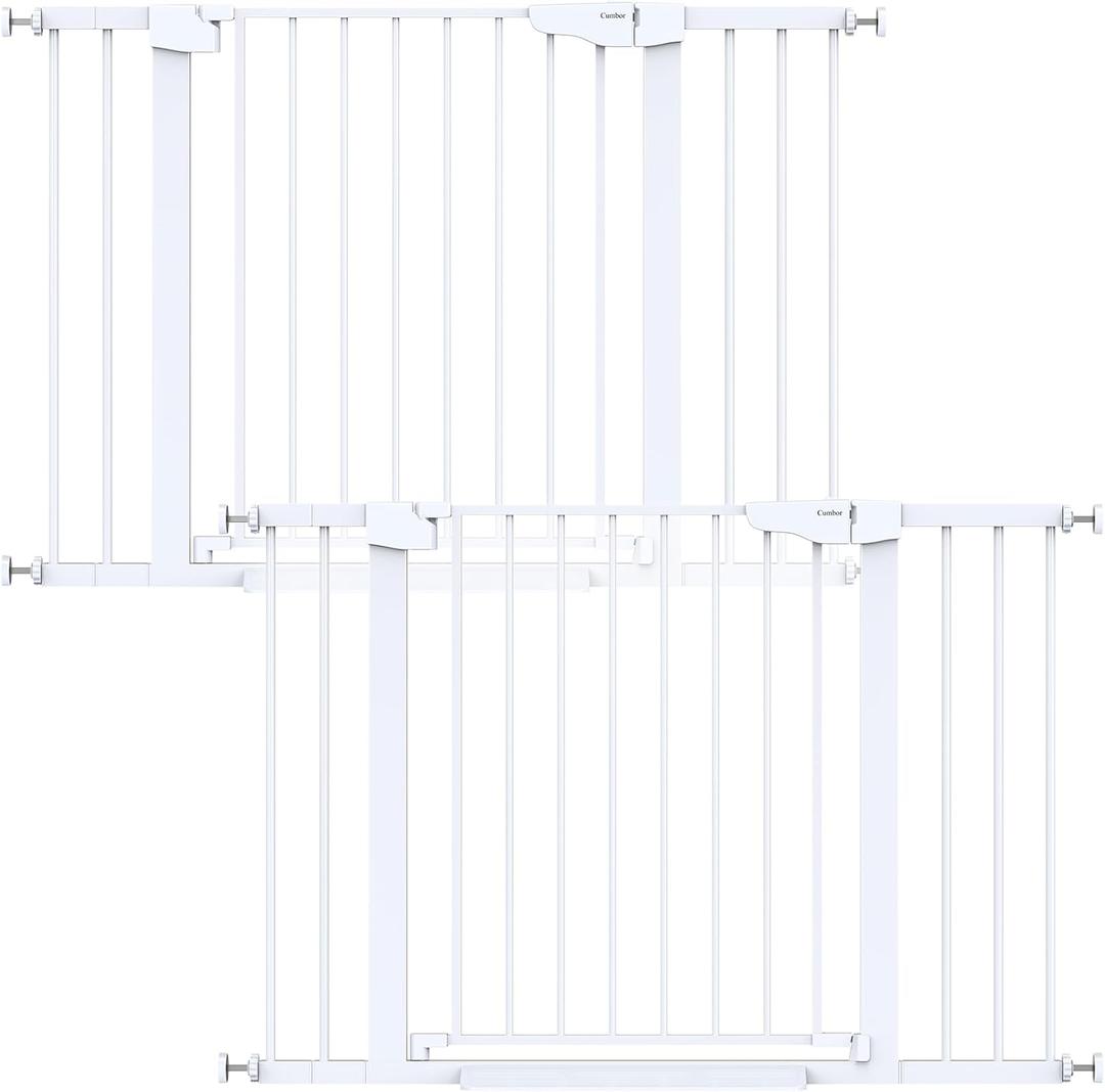 Cumbor 2 Pack 29.7-46" Baby Gate for Stairs, Mom's Choice Awards Winner-Auto Close Dog Gate for doorways, Easy Install Pressure Mounted Pet Gates indoor, Easy Walk Thru Wide Safety Gate for Dog, White