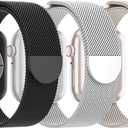 3 Pack Mesh Metal Band Compatible with Apple Watch Band 38mm 40mm 41mm 42mm 44mm 45mm 46mm 49mm, Stainless Steel Magnetic Loop Strap for iWatch Ultra 3 2 1 Series 11/10/9/8/SE/7/6/5/4/3 Men Women