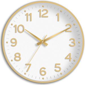 Wall Clock, 10 Inch Silent Wall Clocks Battery Operated-Modern Non Ticking Analog Clock Decorative for Kitchen Bedroom Office Bathroom(White Gold)
