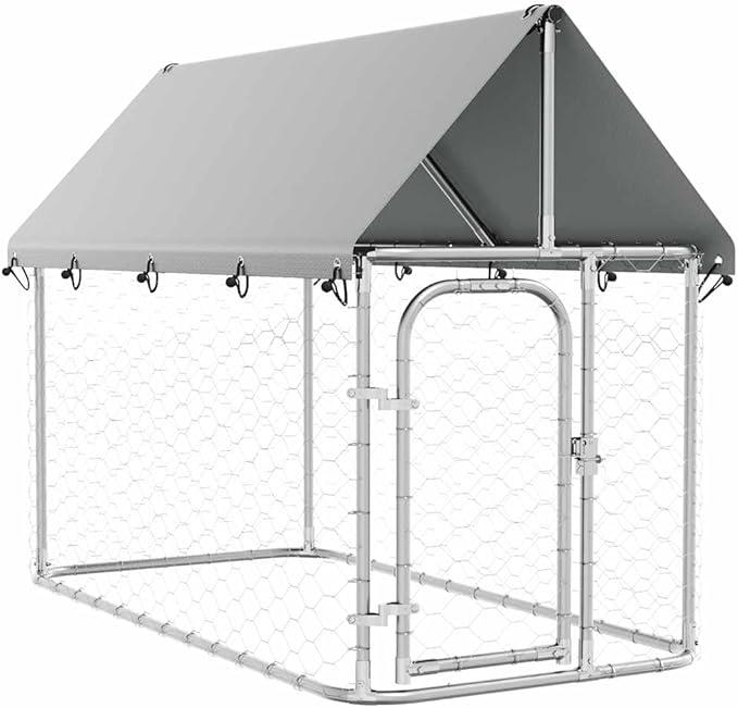 vidaXL Outdoor Dog Kennel, Dog Pen Kennel Playpen House with Roof, Heavy Duty Dog Crate Outdoor Metal Pet Animal Cage Fence for Yard, Size: 78.7"L x 39.4"W x 59.1"H
