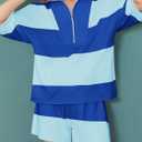 Fisoew Womens 2 Piece Outfits Summer Striped Sweatshirt Workout Shorts Sets Matching Lounge Set Tracksuits