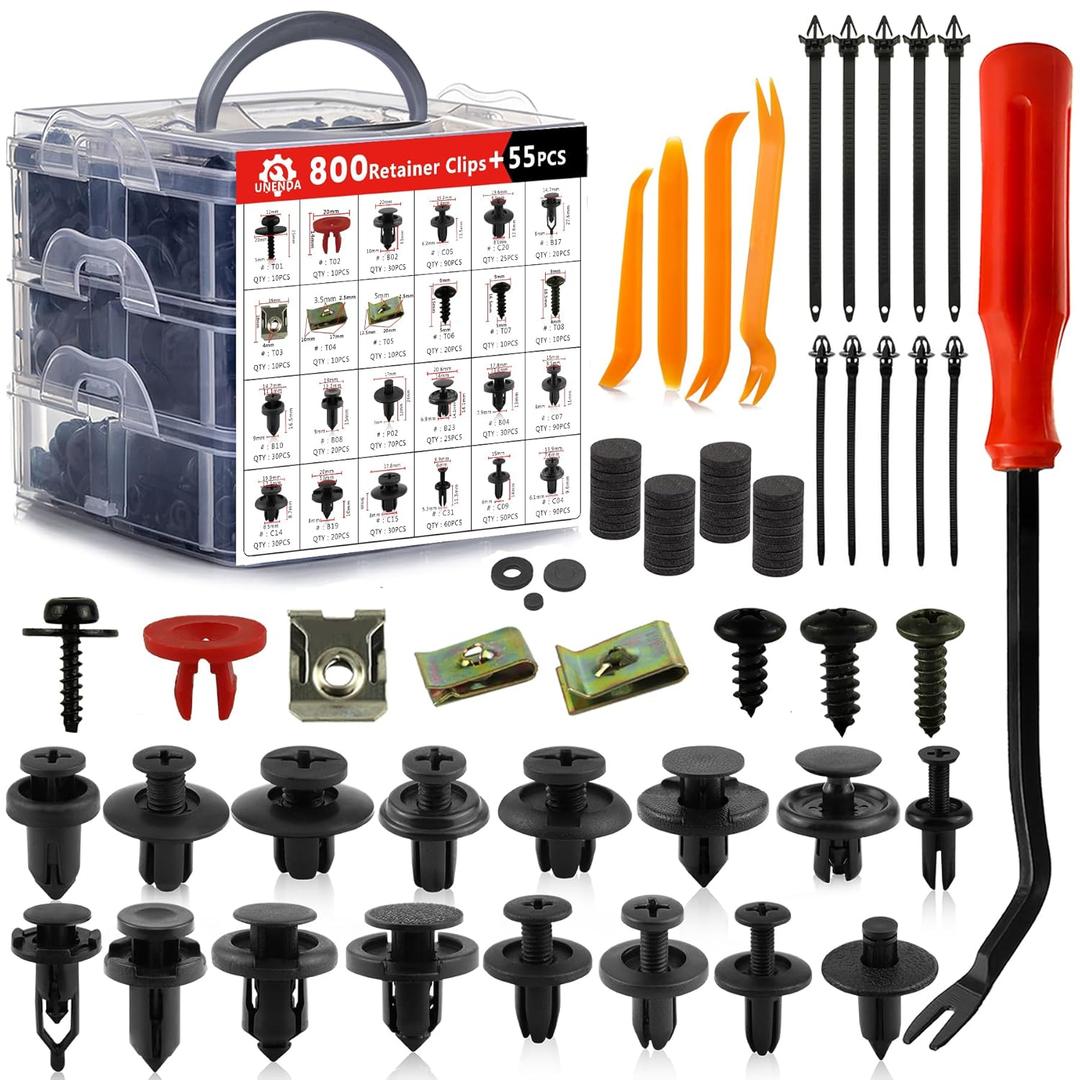 Car Push Retainer Clips 24 Most Popular Sizes Fasteners 855 PCS Automotive Plastic Clips Auto Push Pin Rivets Set with 10 Cable Ties and Fastener Remover for Ford GM Toyota Honda Chrysler Benz Nissan