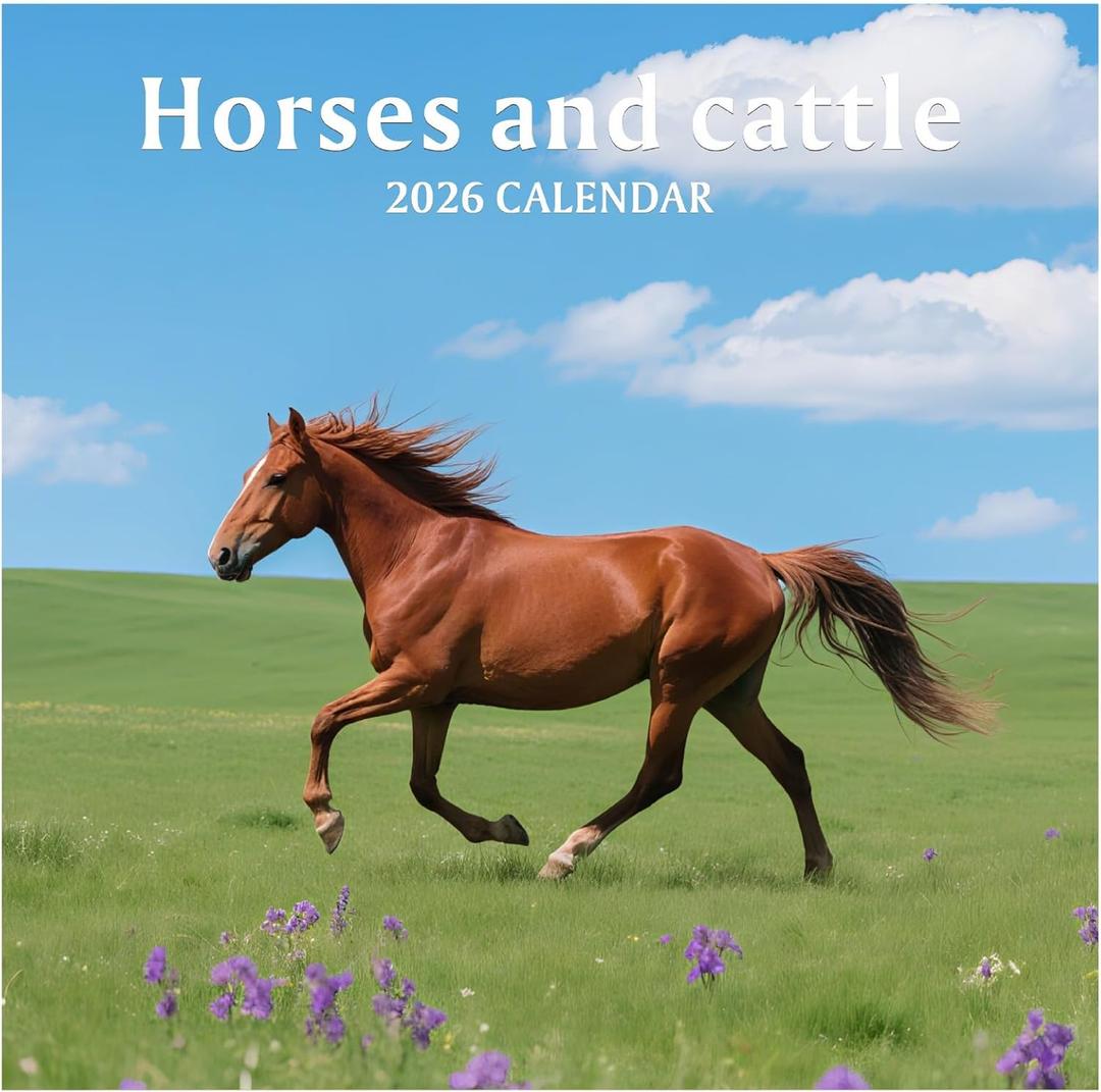 2026 Wall Calendar, Large Monthly Wall Calendar Dogs, Jan 2026 - Dec 2026, 12" x 24" (Opened), Hanging Planning Calendars for Family Home Office Supplies (Horses and Cattle)