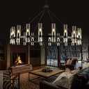 Black Wagon Wheel Chandelier, 60 Inch Chandeliers with Glass Shade, 20-Light Large Chandelier for High Ceiling, Modern Farmhouse Chandeliers for Living Room, Dining Room, and Entryway(Bulbs Included)