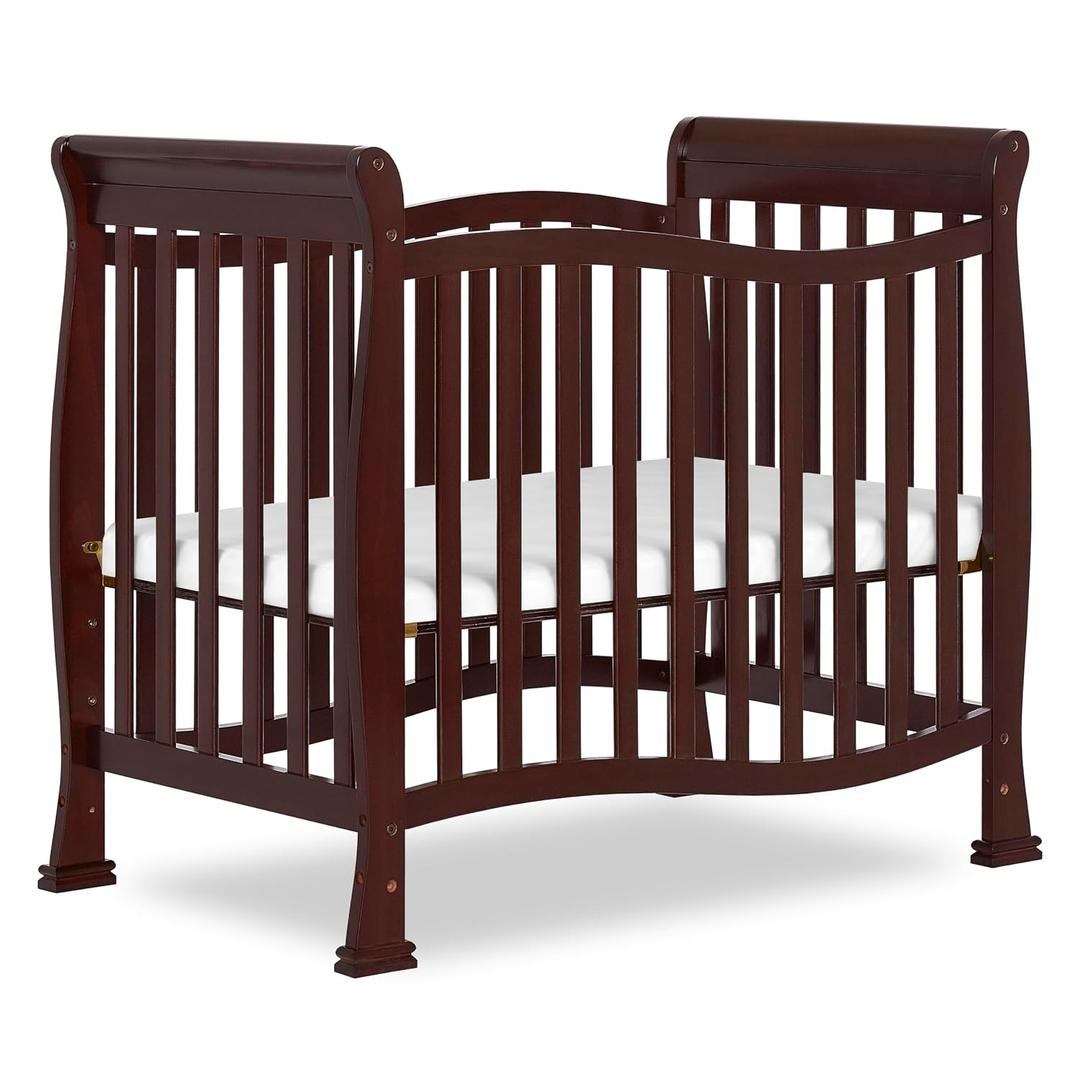 Dream On Me Violet 4-in-1 Convertible Mini Baby Crib in Espresso, Pinewood, 1 Mattress Pad, 3 Mattress Heights, Converts to Mini Day Bed & Twin-Size Bed, GreenGuard Gold & BSA Certified