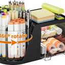 Marbrasse Desk Organizer with 2 Drawer, 360Rotating Pen Holder, Desk Organizers and Accessories with 6 Slots Pencil Holder + 2 Drawer, Art Supply Storage Box Caddy for Office (Black)