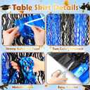 Oudain 2026 Graduation Party Decorations 2 Pack Blue and Black Wavy Metallic Tinsel Foil Fringe Table Skirts for Prom and Grad Party Birthday Decor Rectangle and Round Table Supplies