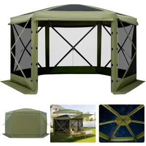VEVOR Pop up Gazebo Screen Tent, 10 x 10 ft Large 6-Sided Camping Canopy Tent with Removable Top & Carry Bag, Quick-Set & Bite-Proof, Screen House Sun Shelter for 6-8 Persons Backyard Patio, Green