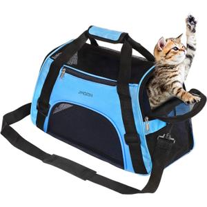 JMOON Soft-Sided Pet Carrier Bag - Airline Approved for Cats and Dogs - Foldable Comfort Travel Carrier (17.5"L x 7.0"W x 11.0"H, Blue)