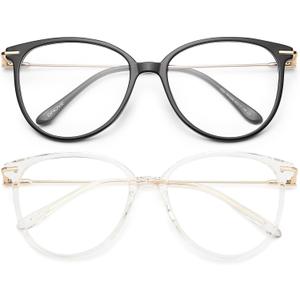 Gaoye Blue Light Blocking Glasses Women/Men, Fashion Cat Eye Fake Eyeglasses UV Ray Filter Computer Gaming Glasses (Black+Transparent)
