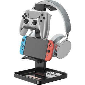 Headphone Stand-Controller Holder Headset Holder, Metal Earphone Stand, Gaming Headset Hanger with Bottom Storage for Headphones, Controller, Switch, iPad, Mobile Phone. (3 Tier)