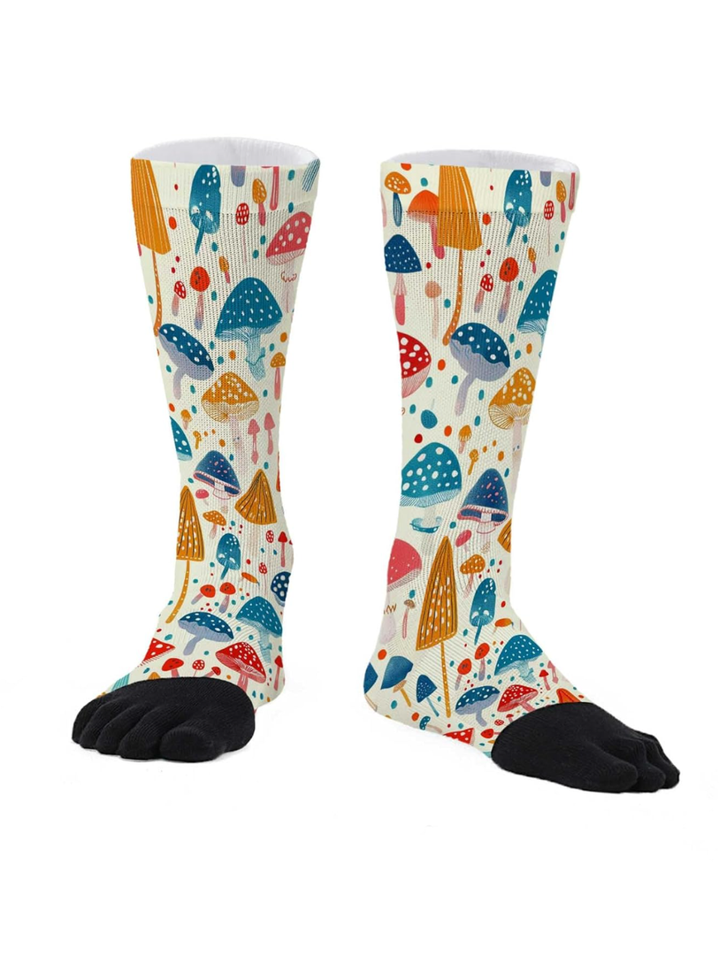 Funny Toe Socks for Men and Women, Novelty Five Finger Long Crew Socks for Running, One Size Fits All