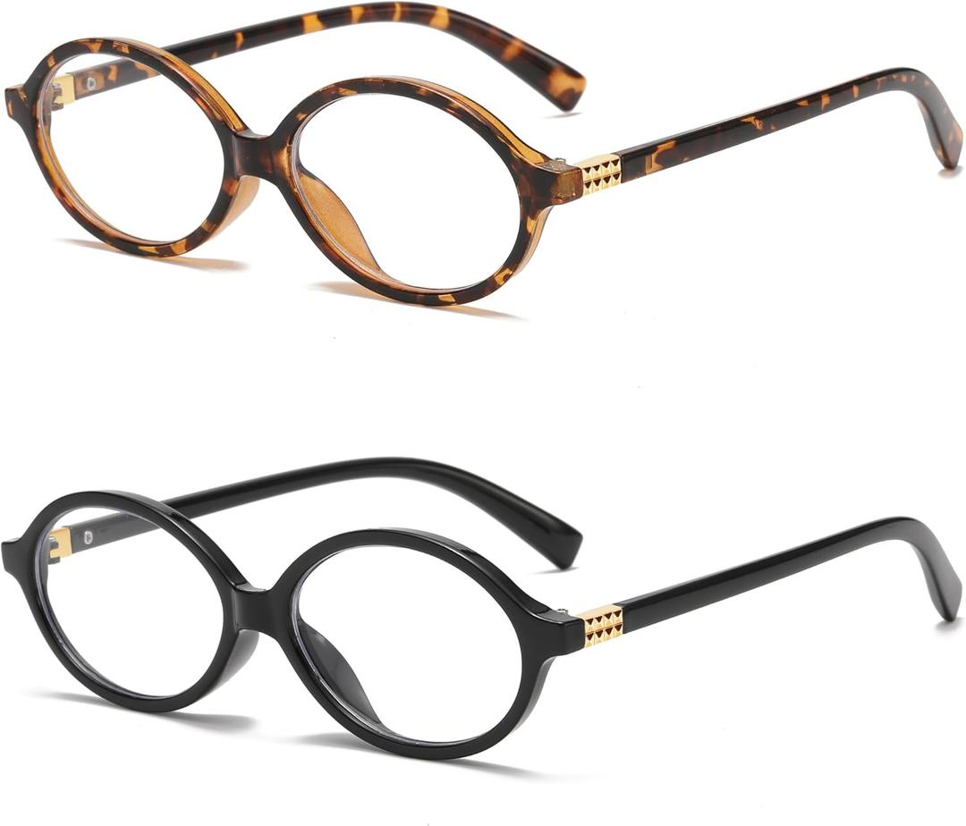 NULOOQ Trendy Oval Glasses for Women Men Retro Tortoise Frame Blue Light Blocking Glasses Small Face Eyewear (A1* (Tortoise Frame + Black Frame) - 2 Pack