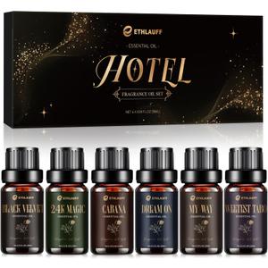 Hotel Diffuser Oils, Hotel Collection Diffuser Oil, Luxury Essential Oil Set for Diffuser, Soap & Candle Making Scents - My Way, Dream On, Cabana, 24k Magic, Black Velvet, Sweetest Taboo (0.34 Fl Oz (Pack of 6))