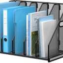 Desk File Organizer Metal Desk Magazine Folder Holder with 5 Vertical Compartments Rack File Organizer for Office, Home, School, Black