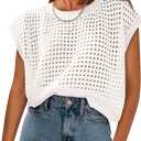 PRETTYGARDEN Womens Spring Tops 2025 Summer Shirts Crochet Cap Sleeve Sweater Pullover Cute Beach Vacation Clothes(White, Small)