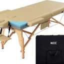 KCC Memory Foam Portable Massage Table, Foldable Tattoo Table Lash Bed Height Adjustable28 Inchs Wide Home Salon Spa Bed Accessories &Carrying CaseEasy Set Up,Sturdy Wooden Feet,Beige