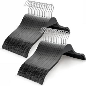 TOPIA HANGER Slim Wooden Hangers with Extra Soft Non-Slip Rubber Grips, 30-Pack High-Grade Fashion Hanger No Shoulder Bump for Sweater, Camisole, Jacket, Dress, Coat (Black)-CT15B30