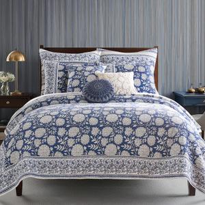 Levtex Home Adare Denim Reversible Full/Queen Quilt Set (88x92in) with 2 Pillow Shams (26x20in) - Floral Bedding - Blue White - Cotton Full/Queen Size Quilt Bedding Set - Lightweight, Soft, Pre-Washed