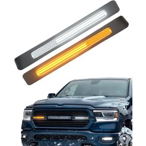 LED Grille Light Bars for 2019-2024 Dodge Ram 1500 Laramie Raptor Bumper Marker Lights with Sequential DRL and Turn Signals (Style with Stars)