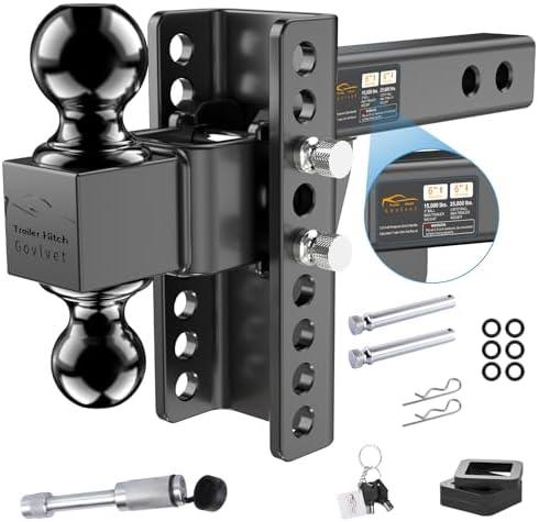 Govlvet Adjustable Trailer Hitch -Drop Hitch (Fits 2.5-Inch Receiver) -Heavy Duty Tow Hitch with 6-Inch Drop/Rise, 2" & 2-5/16" Ball Hitches for Truck (25,000 LBS GTW) -w/Anti-Theft Hitch Locking Pins