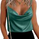 Zeagoo Women's Cowl Neck Satin Camisole Sleeveless Sexy Spaghetti Strap Silk Cami Backless Tank Tops Halter Basic Tank Shirts (Green)