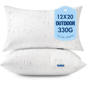 MIULEE 12x20 Outdoor Pillows,Set of 2 Throw Pillows Waterproof,Soft Support Throw Inserts Decorative Water Resistant for Patio Furniture and Garden