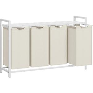 VASAGLE Laundry Hamper, Laundry Basket, Laundry Sorter with 4 Pull-Out and Removable Bags, Shelf, Metal Frame, 4 x 10.6 Gallons (40 L), 45.7 x 13 x 28.4 Inches, Cream White and Cloud White UBLH401W01