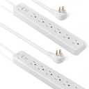 Amazon Basics Rectangle 6-Outlet, 600 Joule Surge Protector Power Strip, 2ft, Small, White, 2-Pack